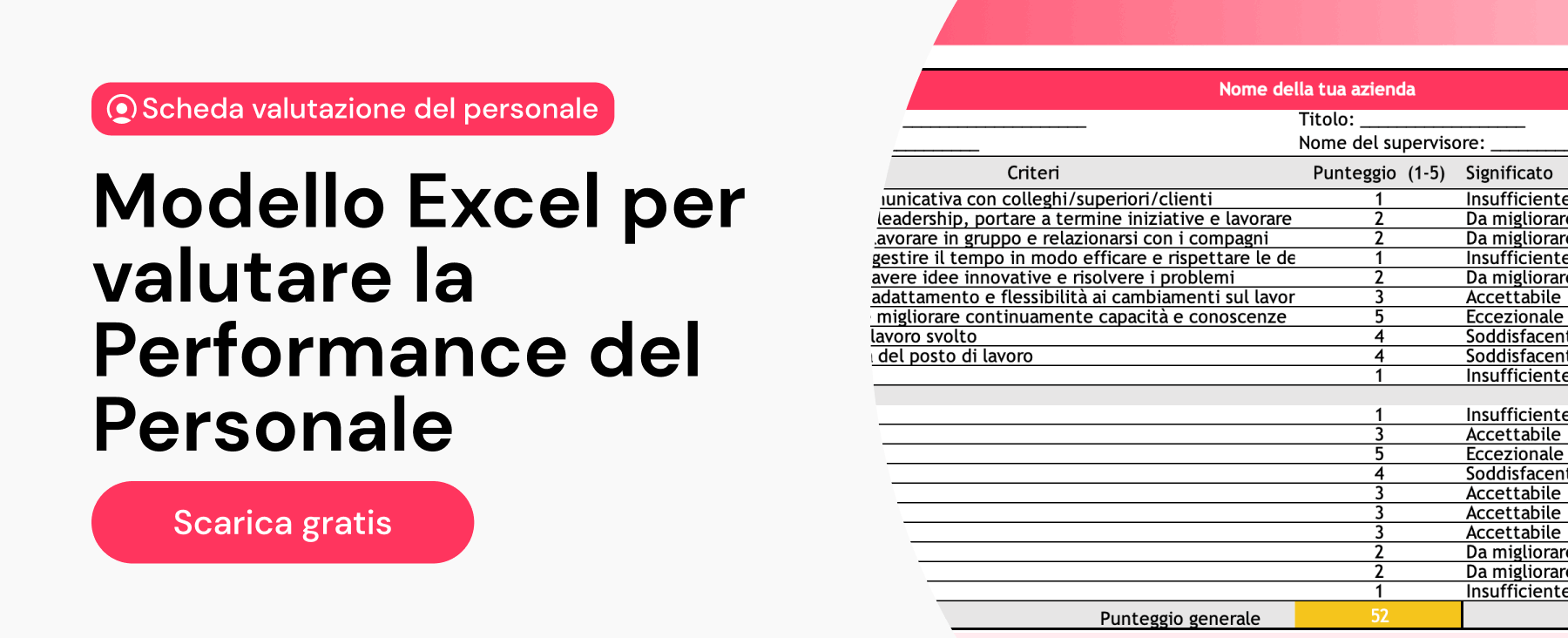 Scarica gratis la scheda di valutazione del personale in Excel di Factorial