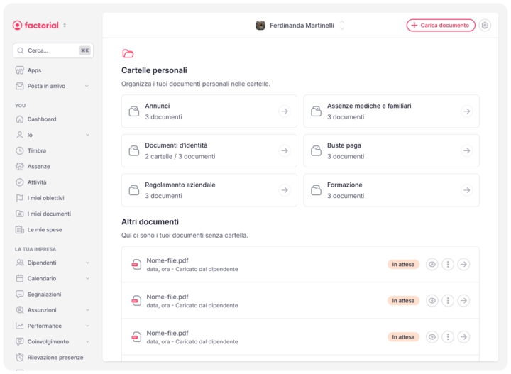 Factorial interfaccia software gestione documentale