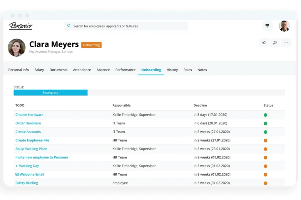 Interfaccia Personio onboarding software