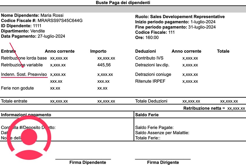 Indennità sostitutiva di preavviso busta paga Factorial