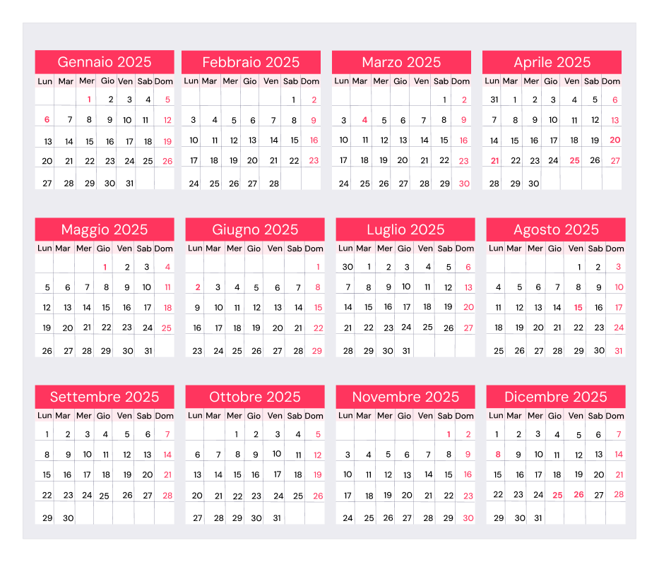 Scarica il calendario 2025 con festività di Factorial