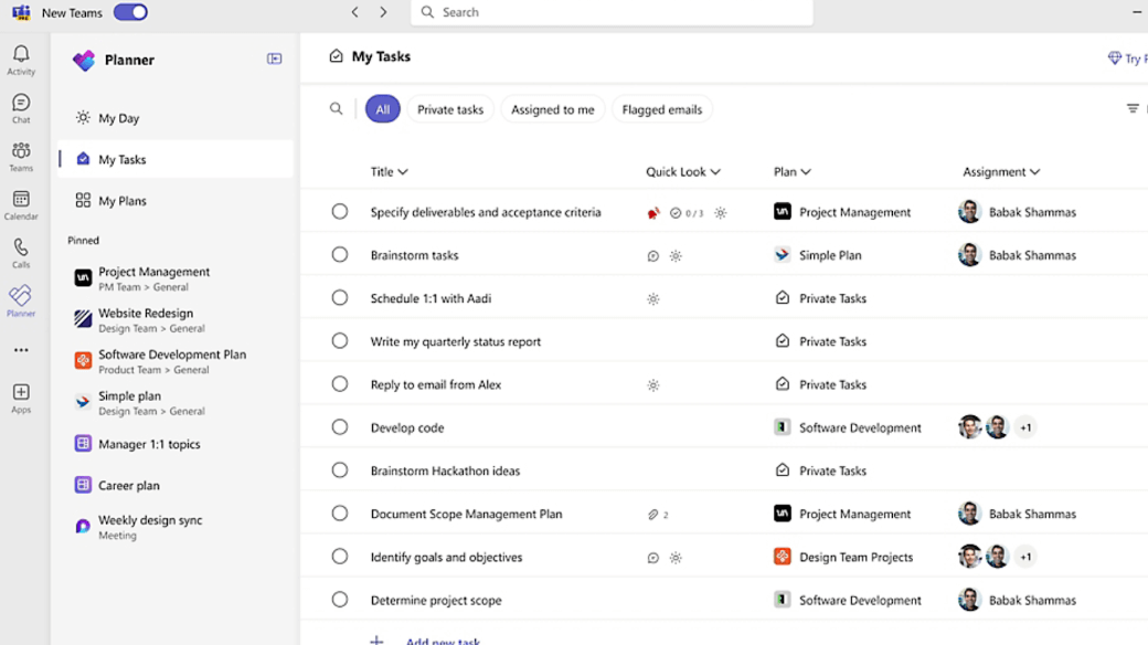 Software di gestione delle attività di Microsoft Planner