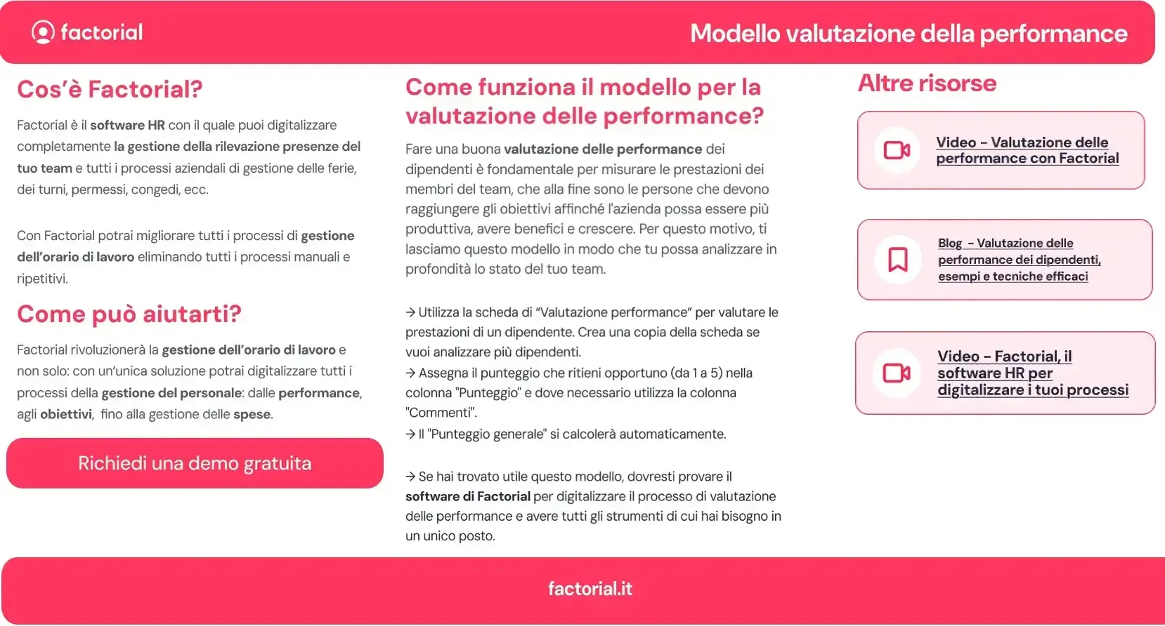 Scheda valutazione delle performance excel di Factorial