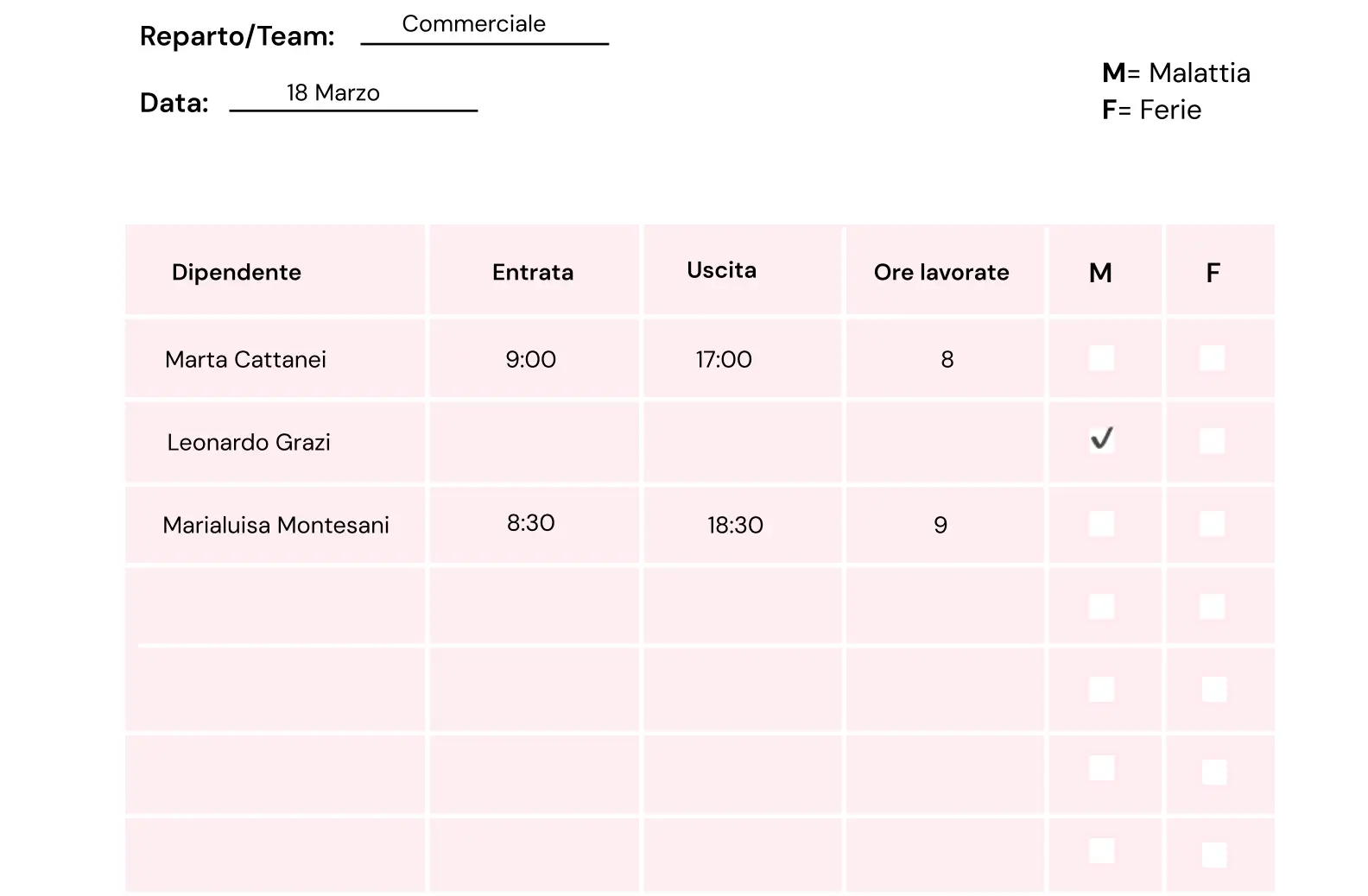 Modello gratis del foglio presenze giornaliero in PDF di Factorial