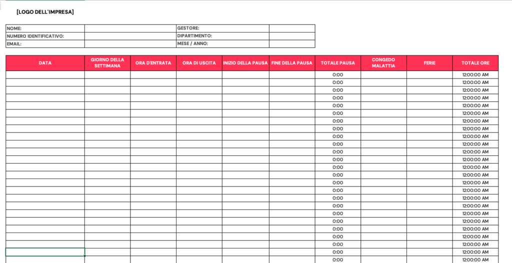 foglio presenze excel 2026