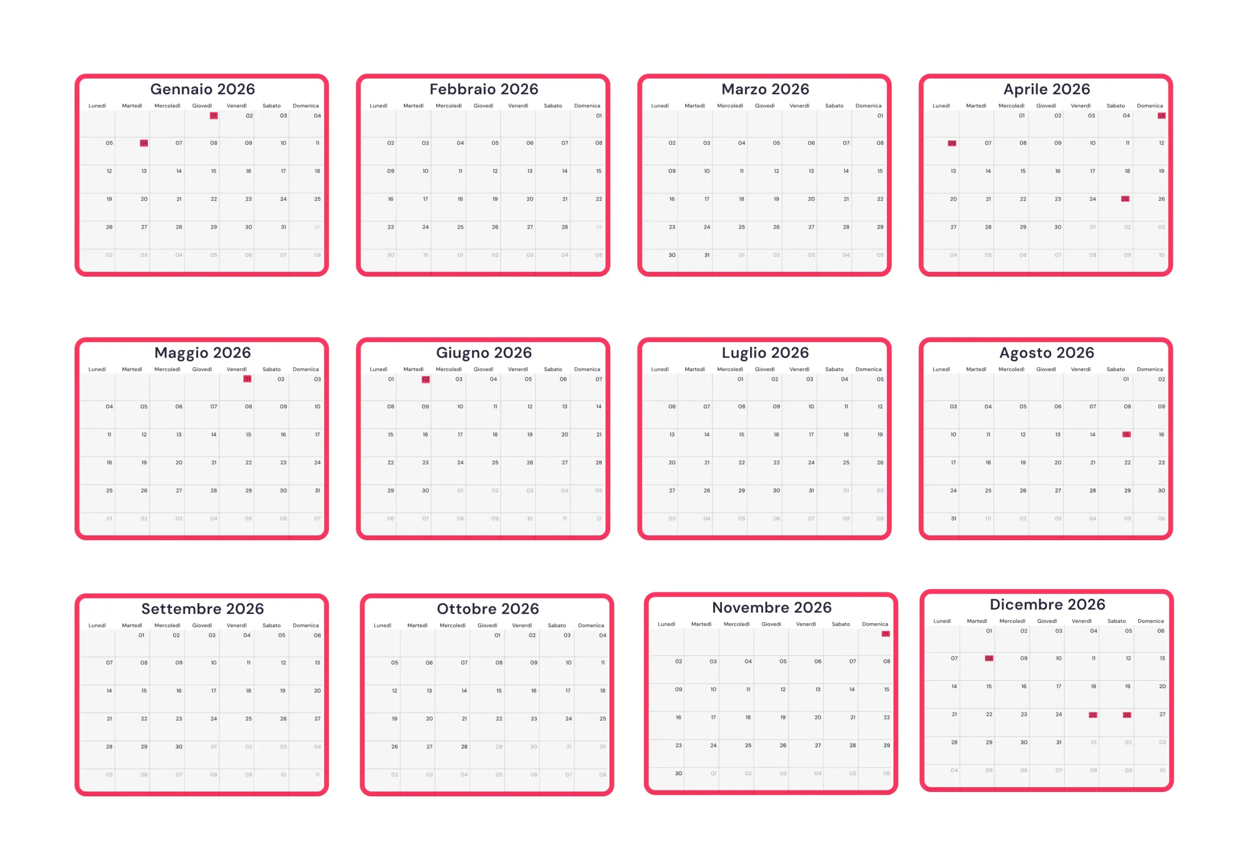 Scarica il calendario 2026 con festività di Factorial!